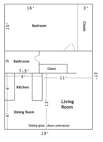 Floor plan Large 1 Bedroom - downstairs