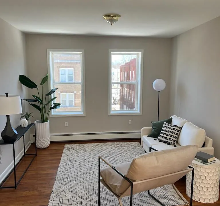 Living room inside Claystone Commons apartments in Hartford CT