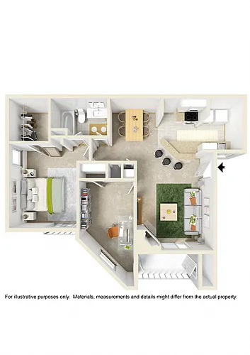 Floor plan 1 Bed 1 Bath w/ Study