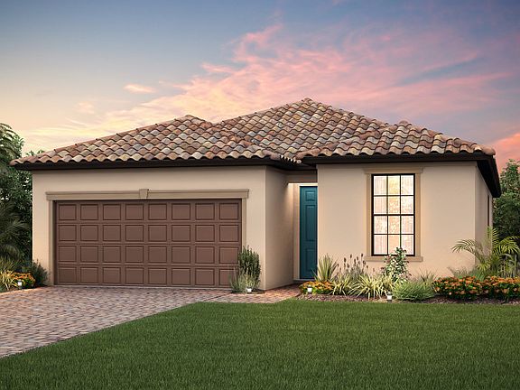 The Fox Hollow, a single-story family home with a 2 car garage, shown with Home Exterior FM1C