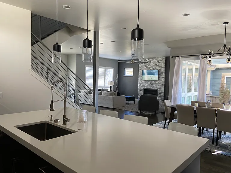 Open concept kitchen, living, dining rooms