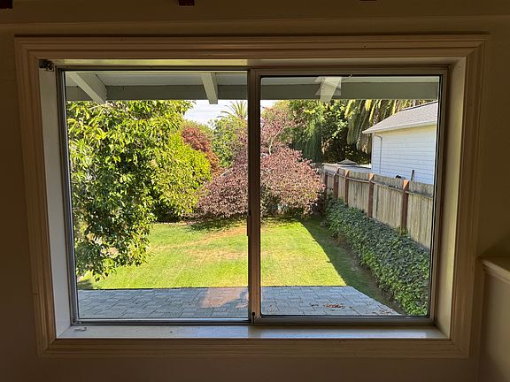 View from living room to backyard