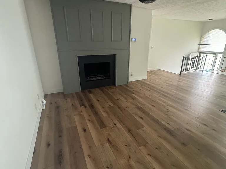 Living space with fireplace.