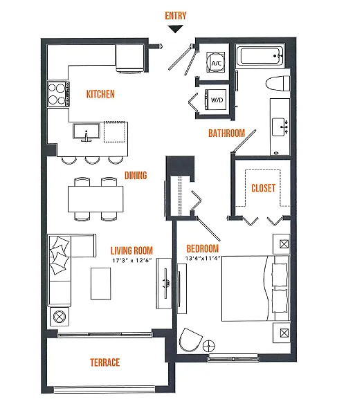 Floor plan 1 Bed / 1 Bath
