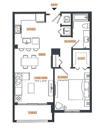 Floor plan 1 Bed / 1 Bath