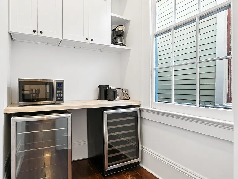 Butlers pantry: wine refrigerator, beverage cooler, toaster, tea kettle, french press coffee maker, traditional coffee maker, microwave