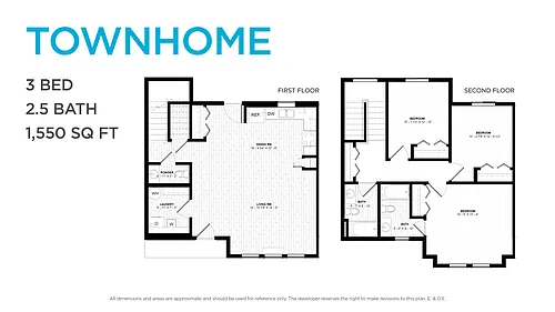 Floor plan Three Bedroom 2.5 Bath Townhome
