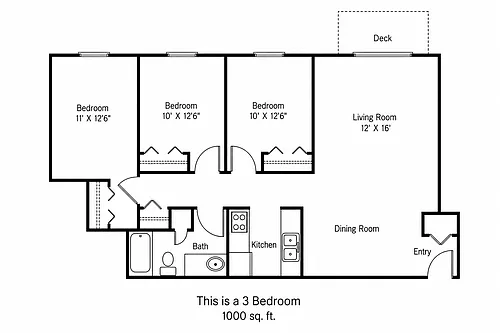 Floor plan 3 Bedroom 1 Bath