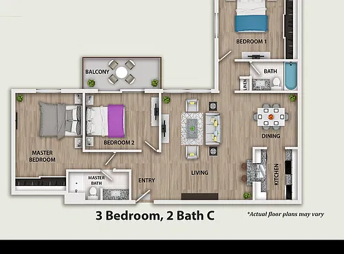 Floor plan 3BR/2BA - C