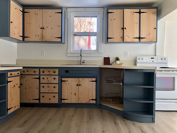 Real wood kitchen cabinets.