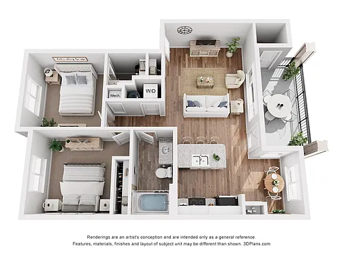 Floor plan 2 Bedroom 1 Bathroom