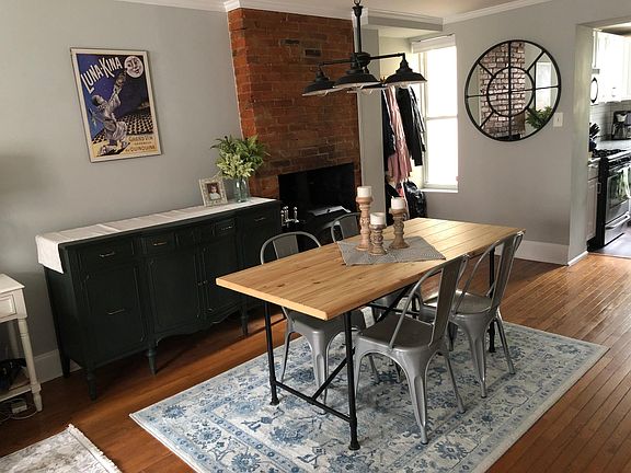 Dining room with wood stove fireplace