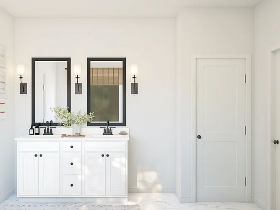 Primary bath with freestanding vanity