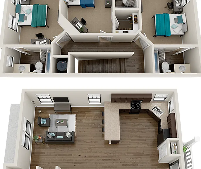 3x3.5 Floor Plan - The Collective at Clemson
