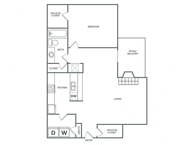 Floor plan One Bedroom One Bath (871 SF)