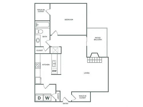 Floor plan One Bedroom One Bath (871 SF)