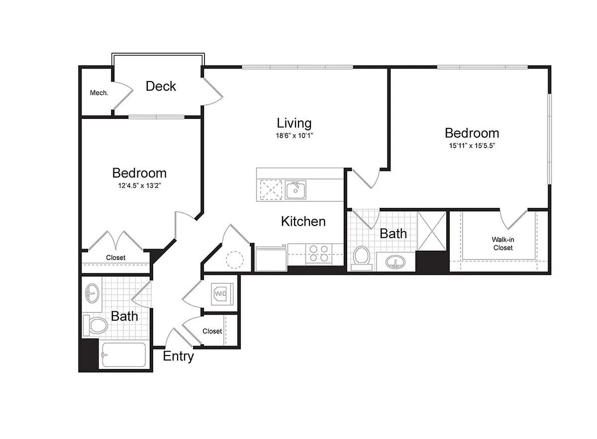 Floor plan 2-Bedroom 2-Bathroom | 1,133 sqft