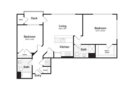 Floor plan 2-Bedroom 2-Bathroom | 1,133 sqft