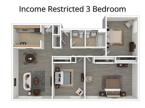 Floor plan 3 Bedroom Income Restricted