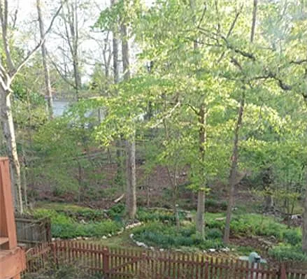 More view from upper deck. Longtime community members enhanced landscaped wooded lot behind home fence.