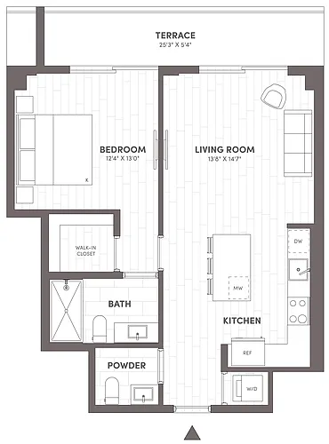 Floor plan 1 Bed-1.5 Bath-B6