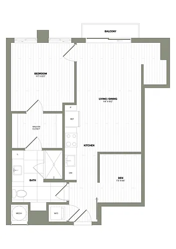 Floor plan 1 Bed/1 Bath Den-D1