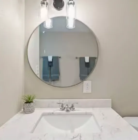 Master Bathroom- Ensuite to Master Bedroom and Guest Bedroom 2.
Single vanity, Large stand-up shower w/glass enclosure