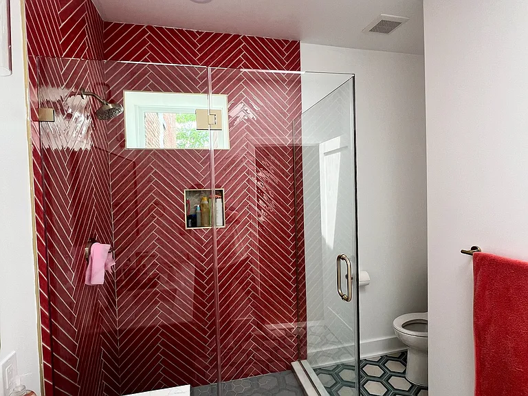 primary bath - double sink, heated floors & skylight