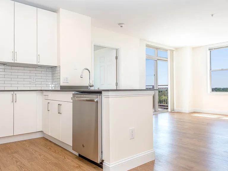 Kitchen and Living Room with Hard Surface Flooring and Balcony