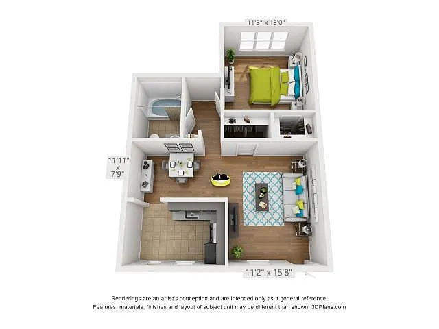 Floor plan 1 bed/1 bath flat