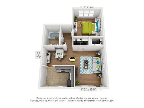 Floor plan 1 bed/1 bath flat