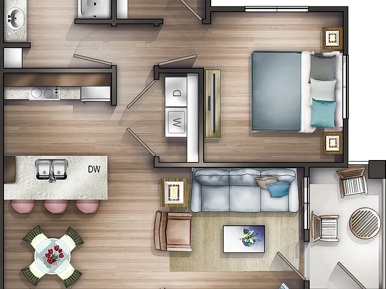 One bedroom floorplan
