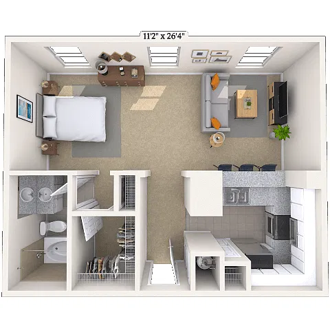 Floor plan Studio 0x1 563 SF