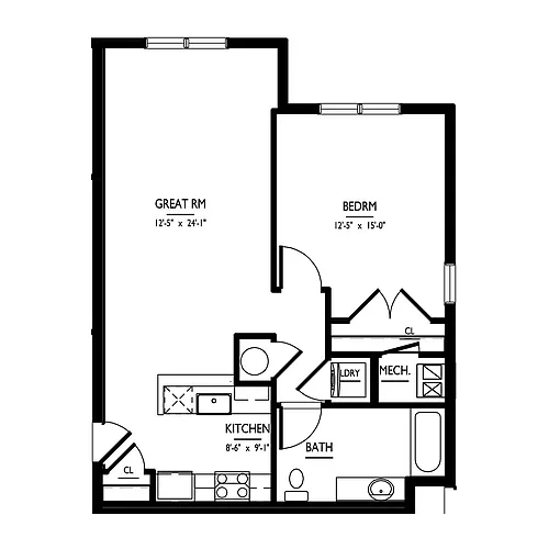 Floor plan 1 Bed/1 Bath-A-2 ADAPT Phase I