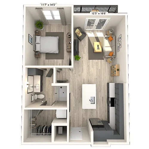 Floor plan A5 1x1 745 SF-FP