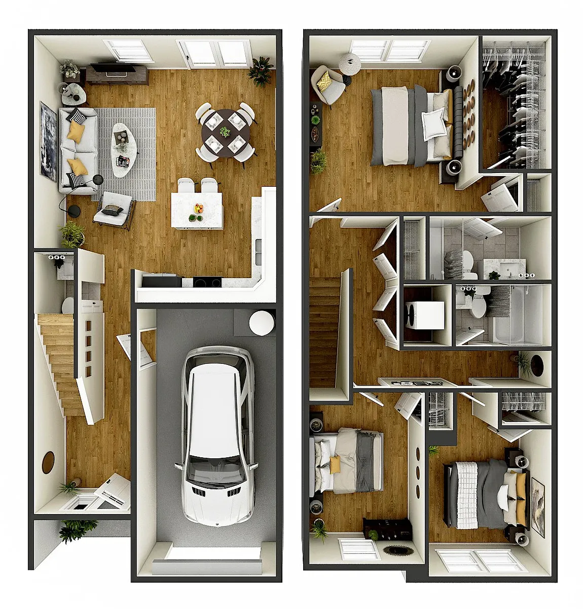 Floor plan Three Bedroom Townhome with Garage