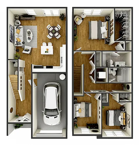 Floor plan Three Bedroom Townhome with Garage