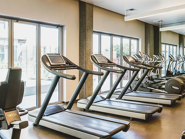 Oversized windows offer great natural light for some cardio