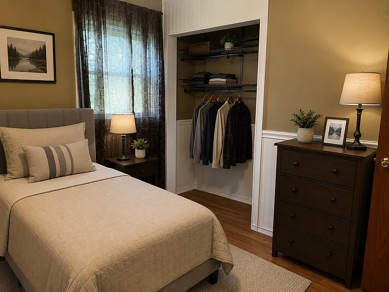 Bedroom two
, corner back of house