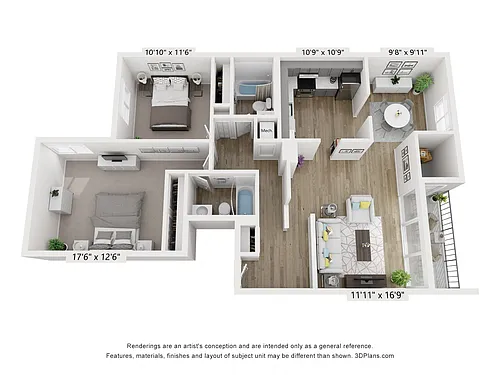 Floor plan C - 2BR 2BA (1080sf)