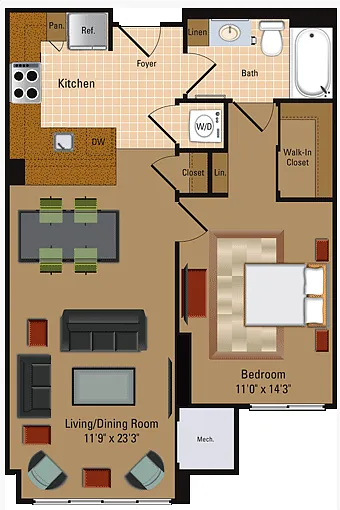 Floor plan 1 Bedroom, 1 Bath - A2