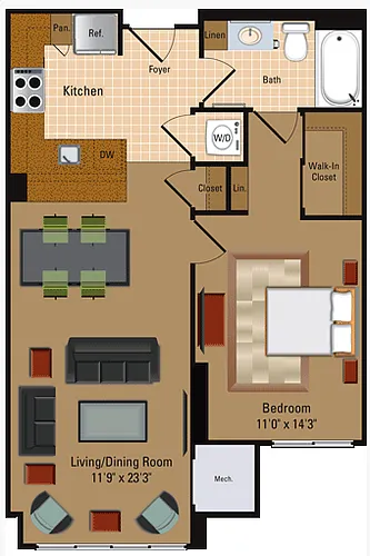 Floor plan 1 Bedroom, 1 Bath - A2