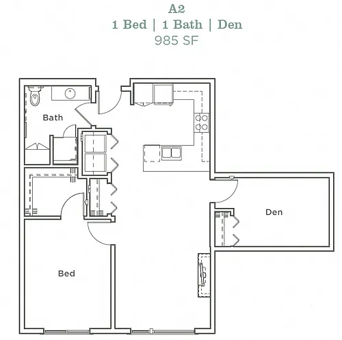 Floor plan One Bedroom Den A2