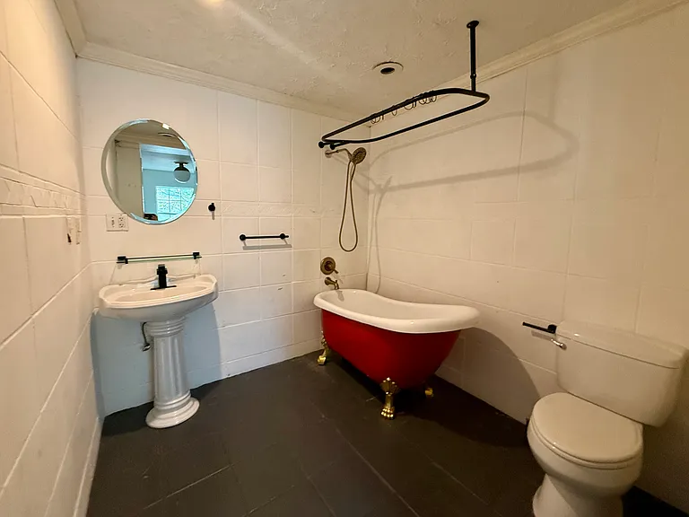 Primary bathroom, view from doorway (dressing room / closet behind you)