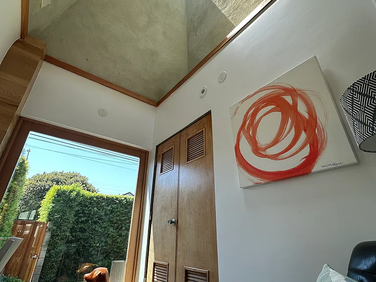 Front office area, lots of light, high ceilings, great place to work and heavy interior glass doors ensure quiet from the rest of the house