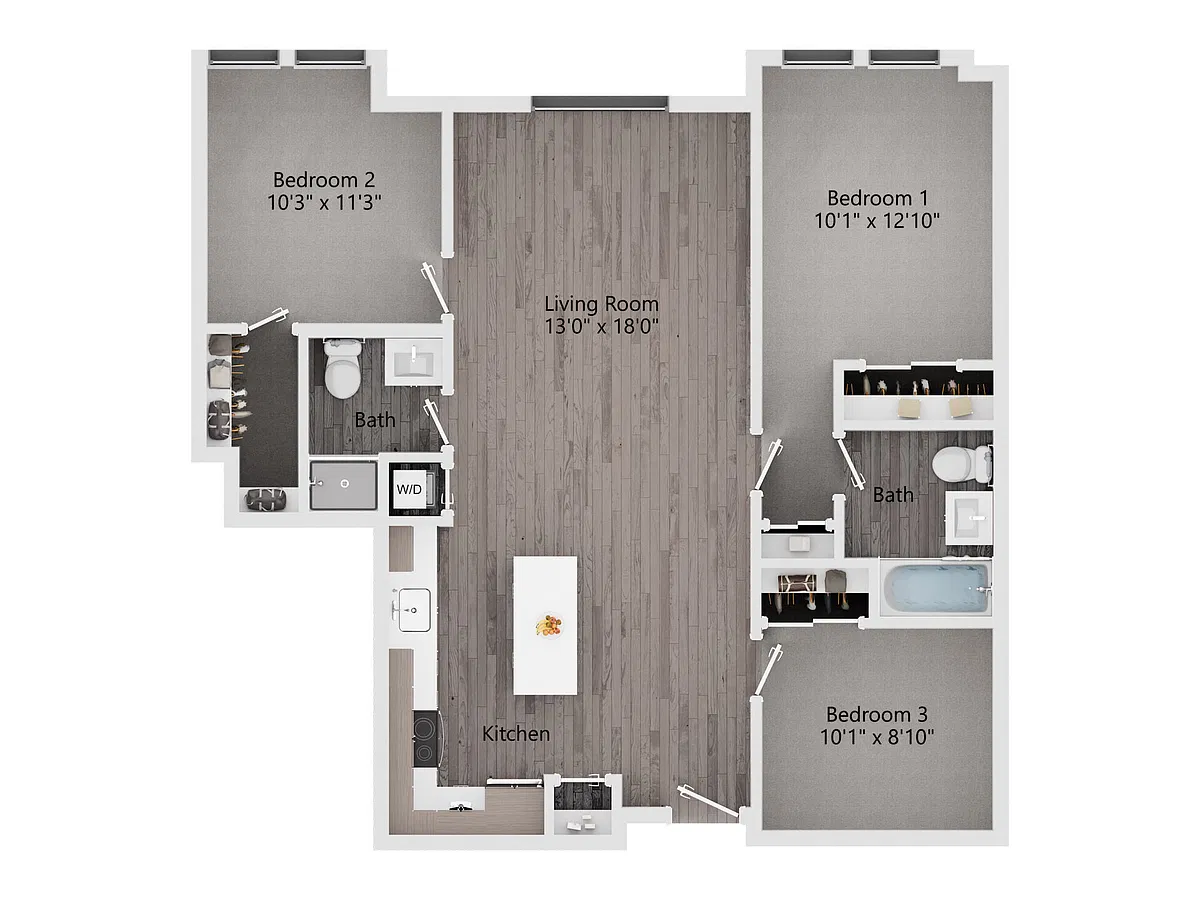 Floor plan 3 Bedroom, 2 Bath A