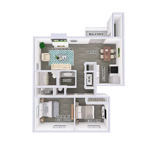 Floor plan 2 BD 1 BA