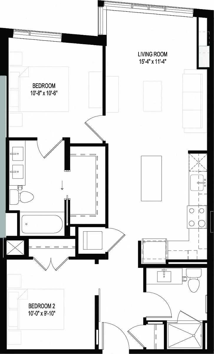 Floor plan Two Bedrooms/Two Bathrooms (B08)