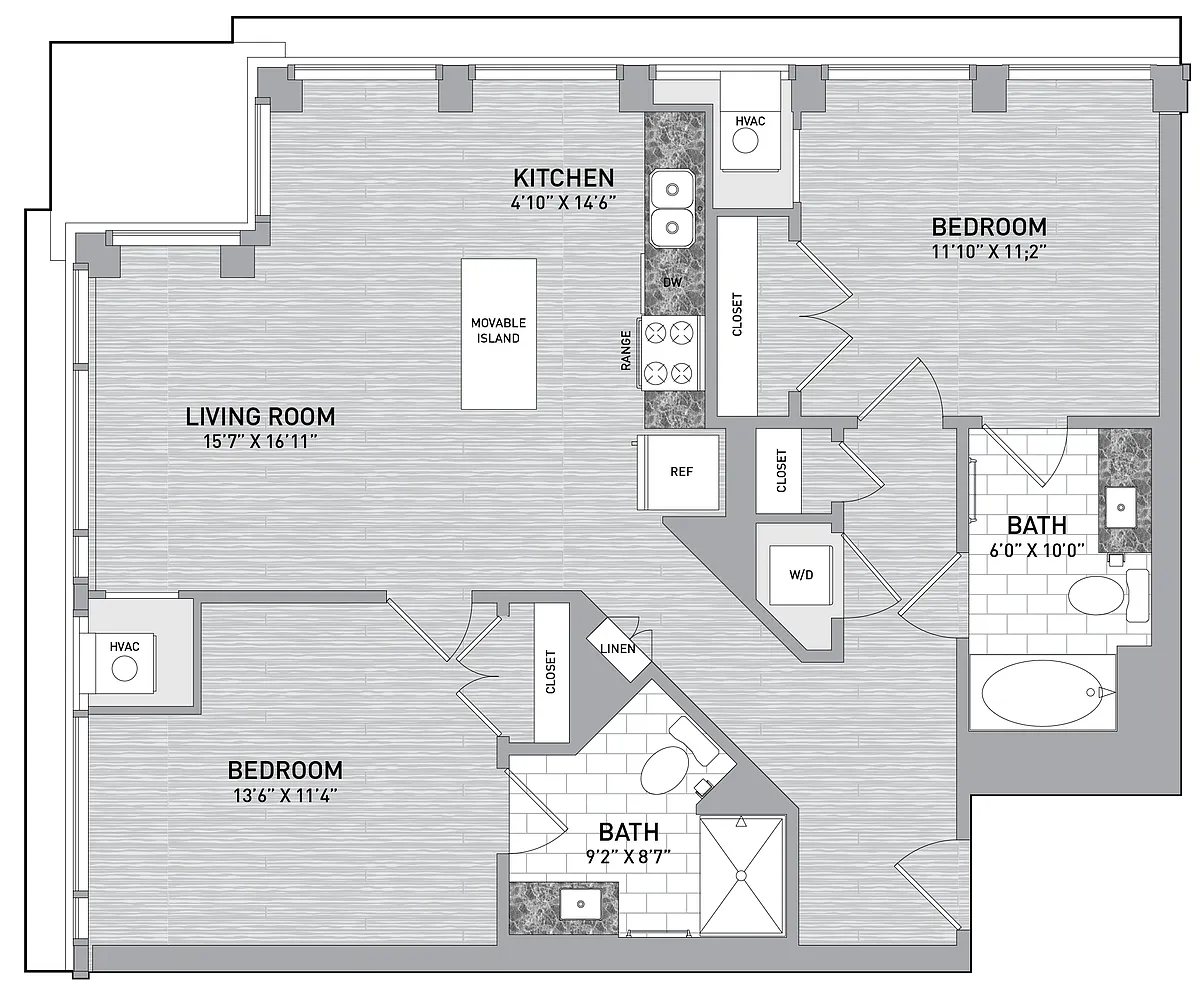 Floor plan 33/34 stack - 2 Bed 2 Bath-B1