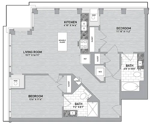 Floor plan 33/34 stack - 2 Bed 2 Bath-B1